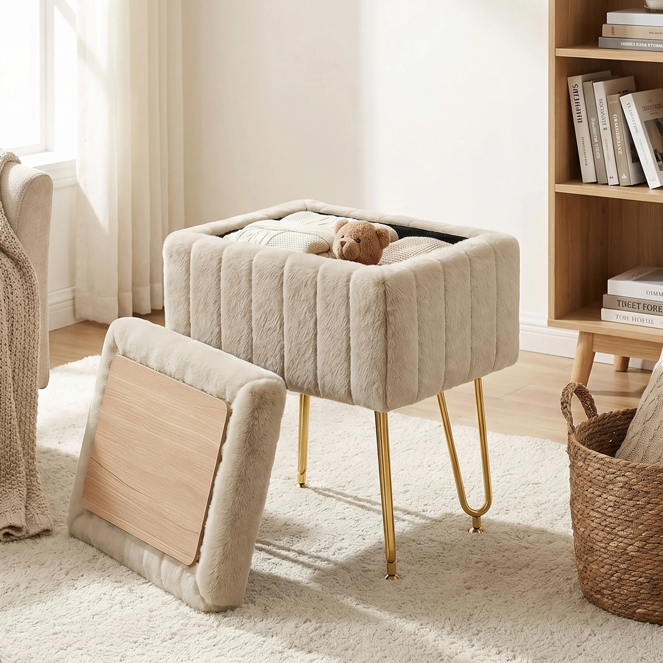 Luna Luxe Faux Fur Storage Ottoman
