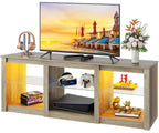 58" Wooden Modern LED TV Console With RGB Lights & Adjustable Glass Shelves Fits 65/70 Inch TV, Custom