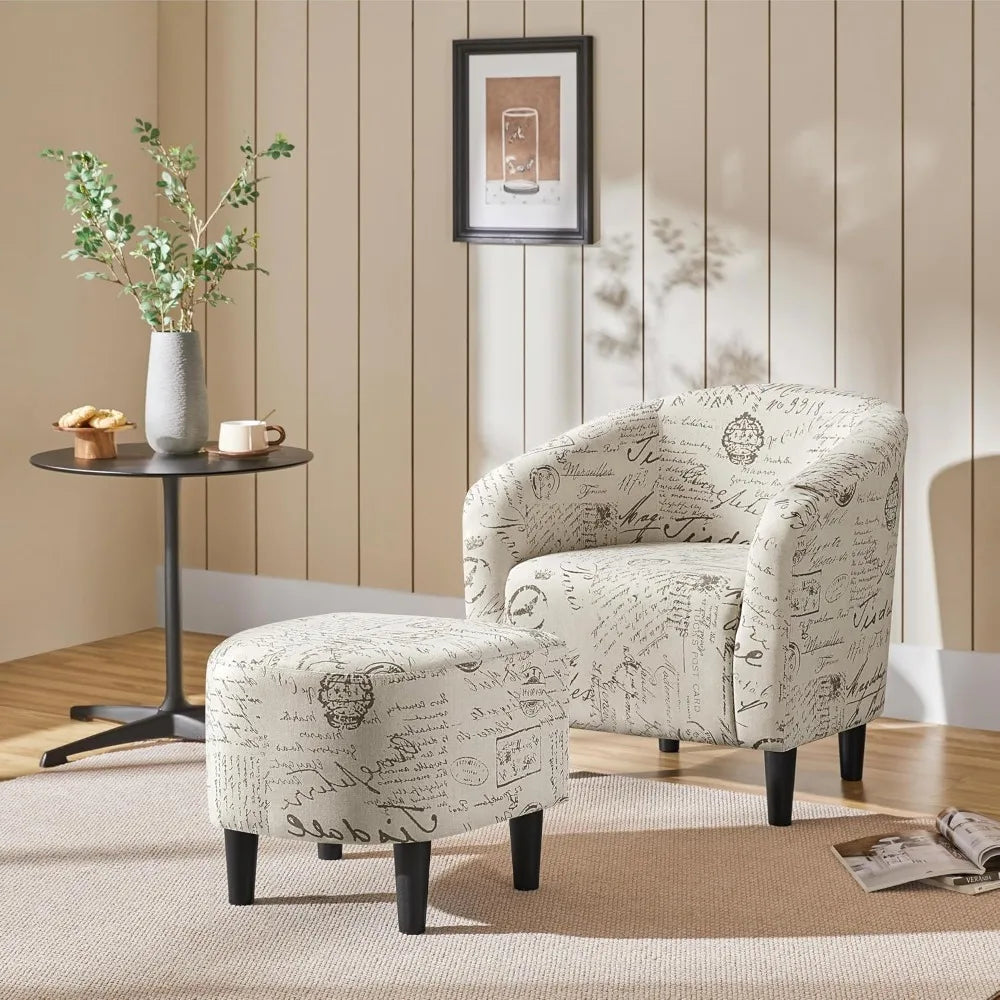 Compact Fabric Accent Chairs with Ottoman for Small Spaces, Perfect for Living Room and Bedroom