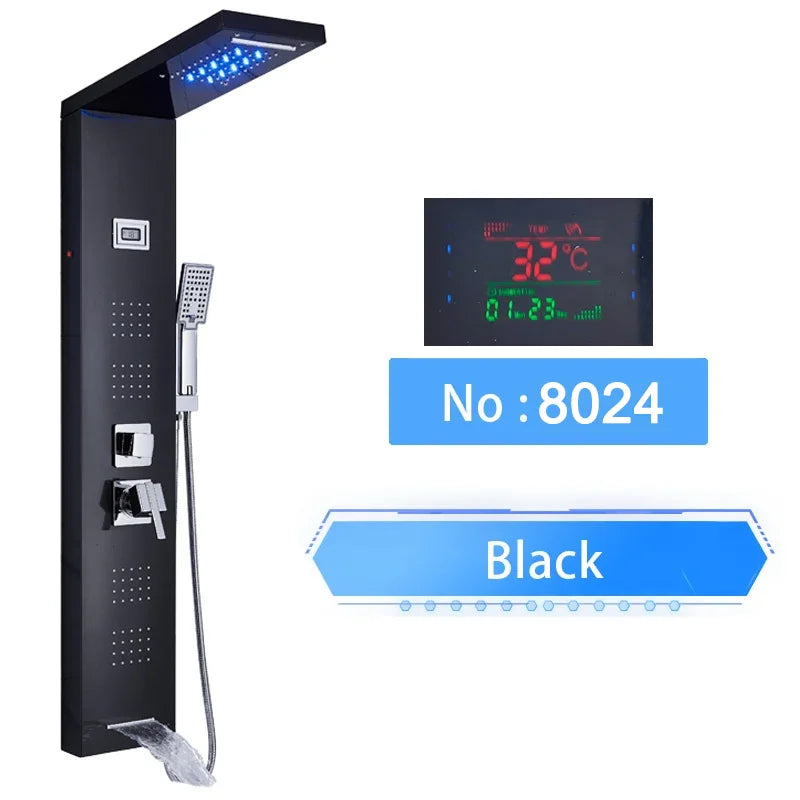Cascade Luxe LED Shower Panel System with Digital Temperature Display & SPA Massage Jets