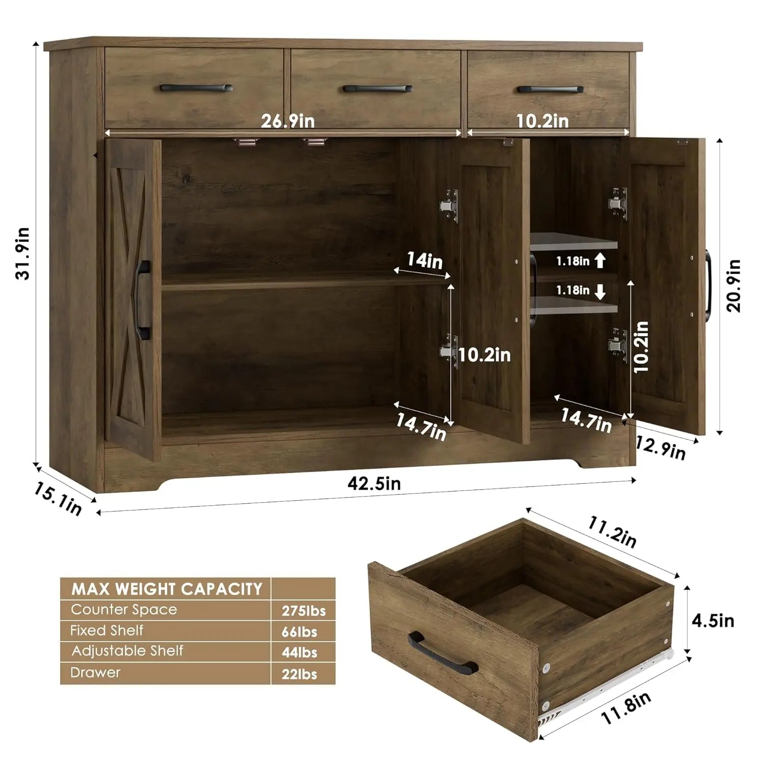 Haven Ridge Heritage Farmhouse Sideboard Buffet Cabinet