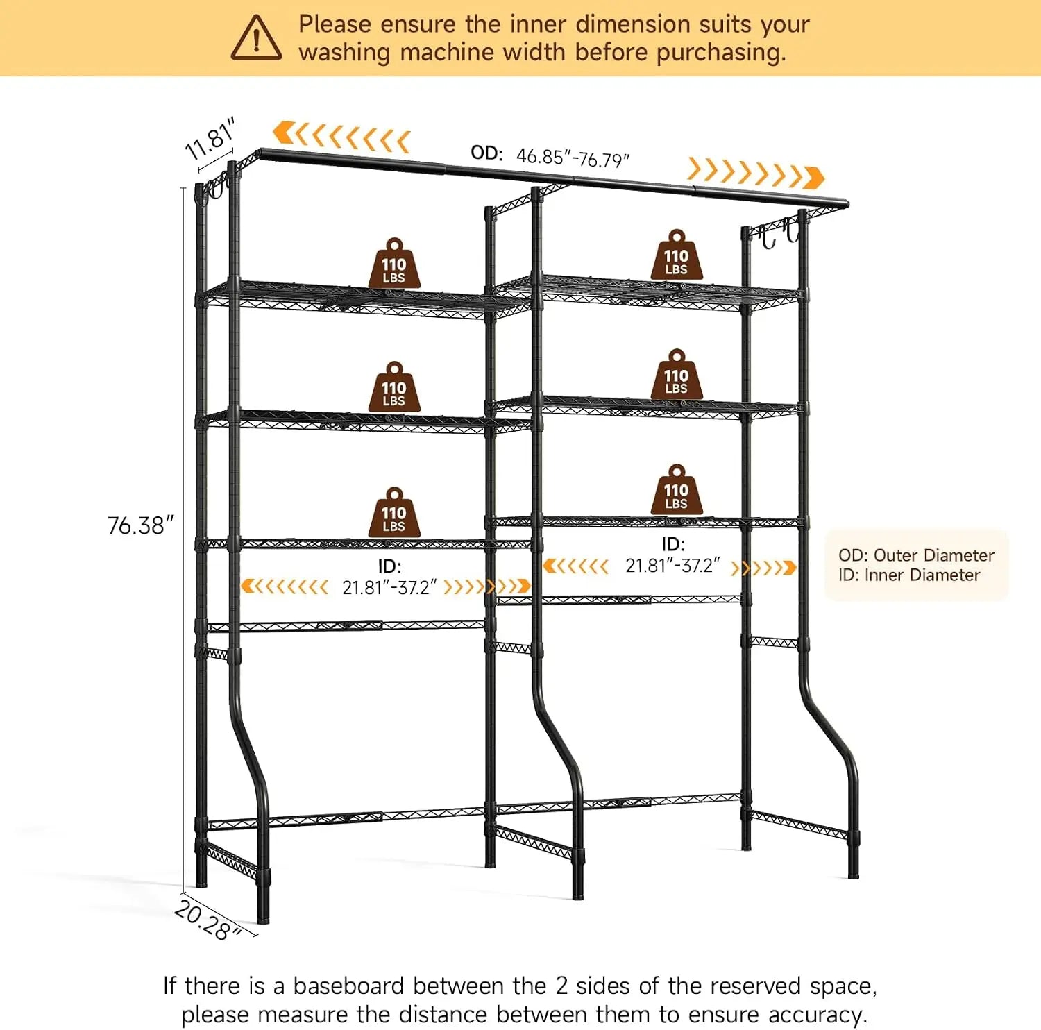 6-Tier Over Washer & Dryer Laundry Storage Rack