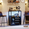 3-Tier Wine Bar Cabinet with LED Lights, Wine Rack, Glass Holder & Mesh Door Storage