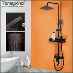 Matte Black Rainfall Shower System with Storage Shelf & Handheld Shower