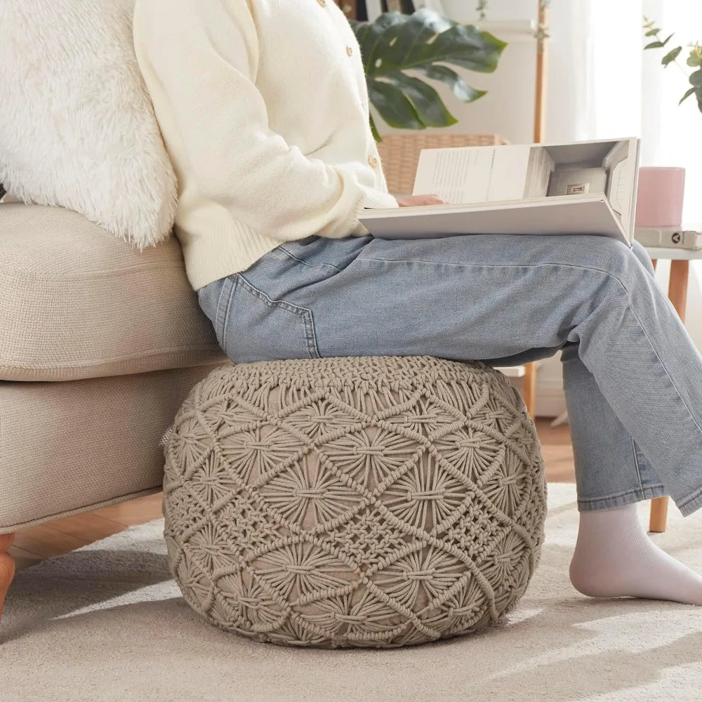 Willow Knit Boho Cotton Pouf Ottoman