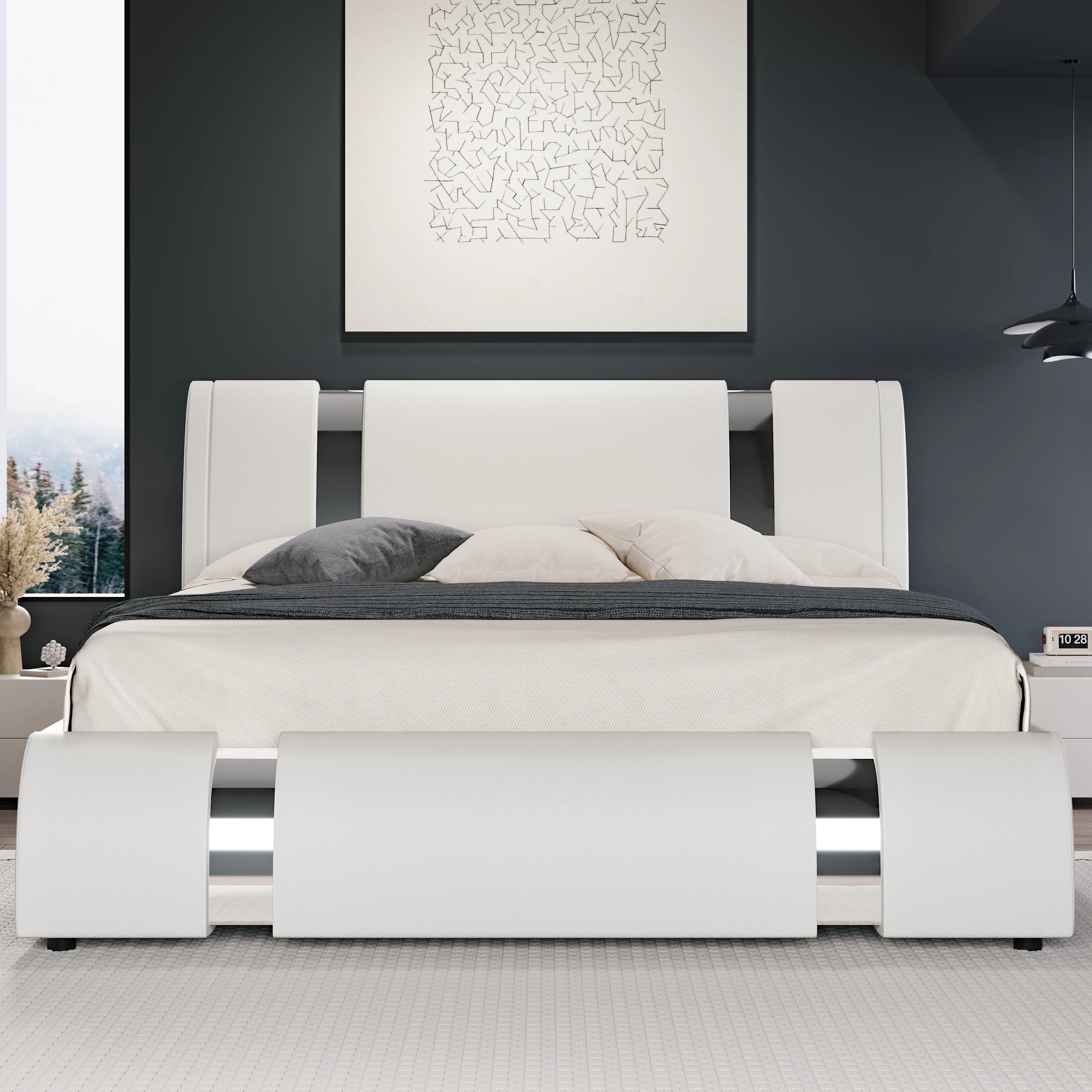 Ironcrest Modern Faux Leather Platform Bed Frame