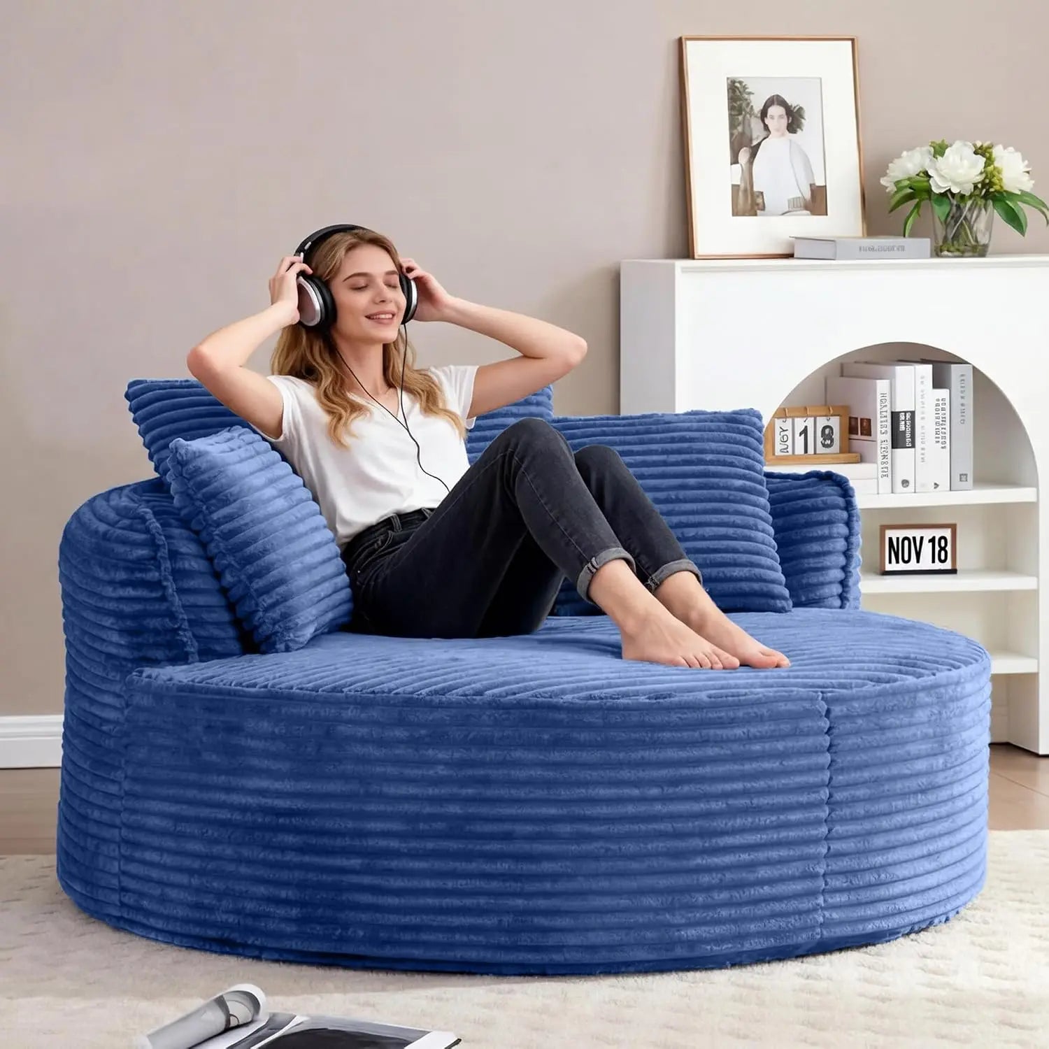 Oversized Round Corduroy Cloud Lounge Chair