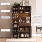 Coffee Bar & Pantry Cabinet with Wine Storage, LED Lights & Charging Station