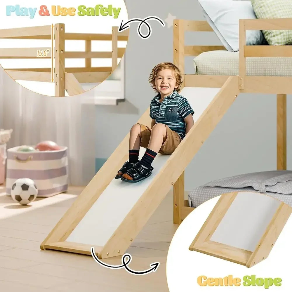 Twin Low Loft Bed with Slide, Ladder & Safety Rails