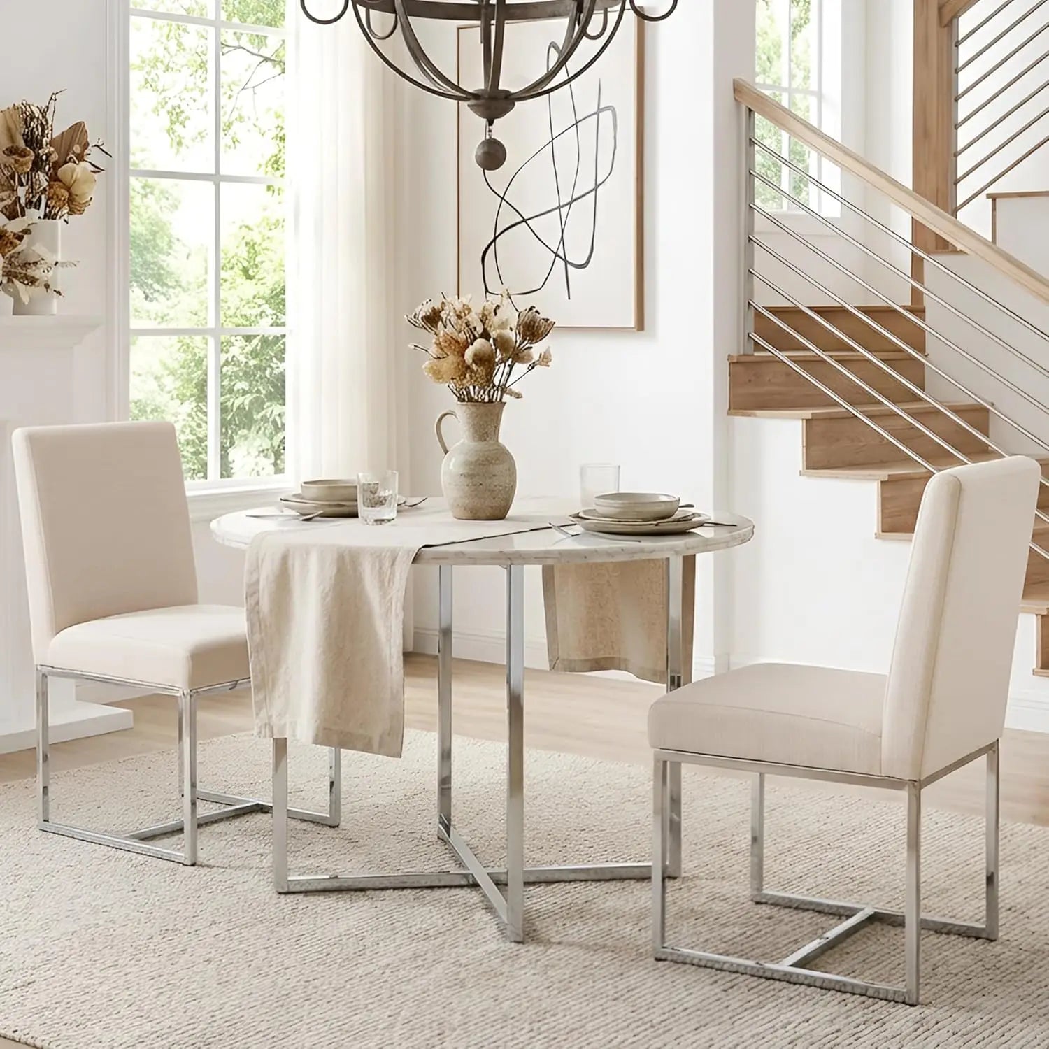 Monroe Mid-Century Linen Dining Chairs with Gold Frame