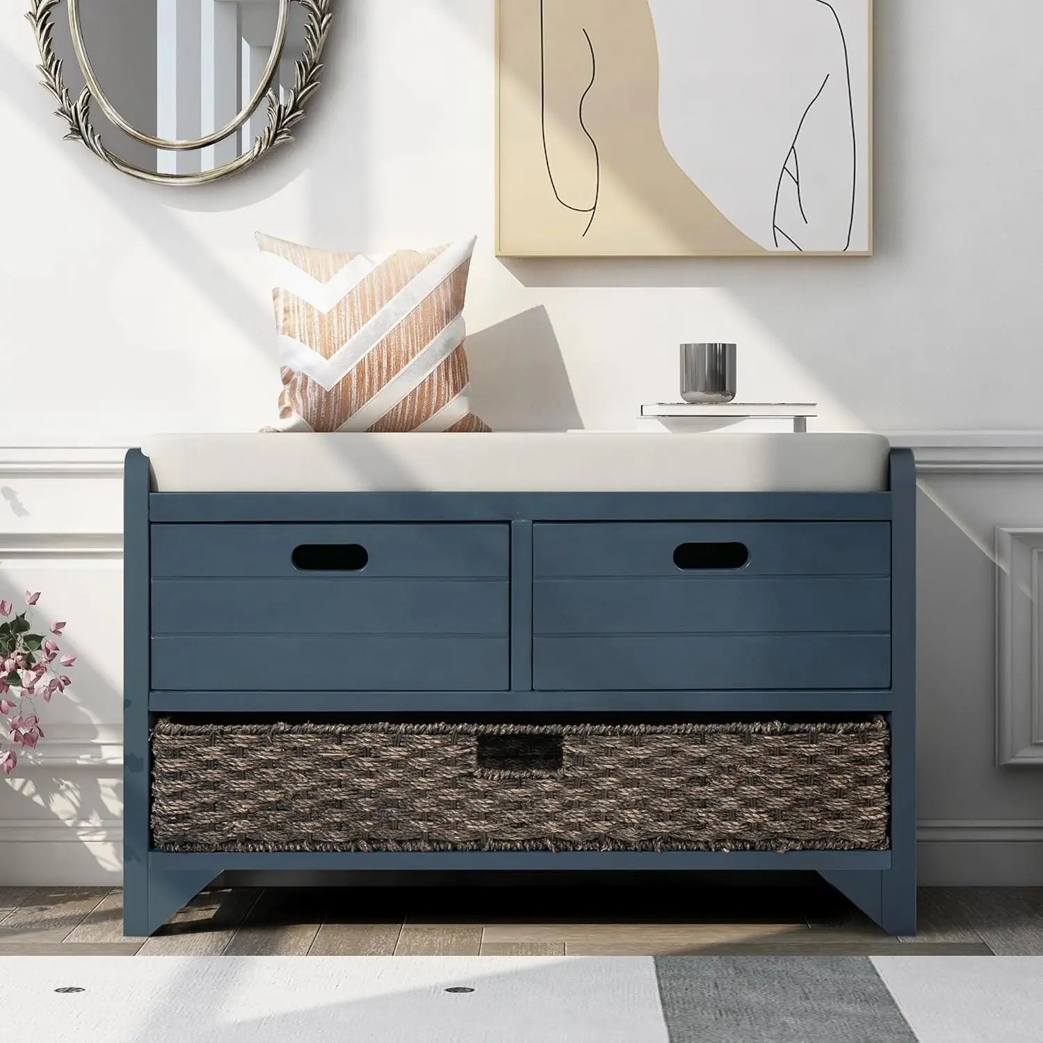 Willow Haven Farmhouse Storage Bench Ottoman