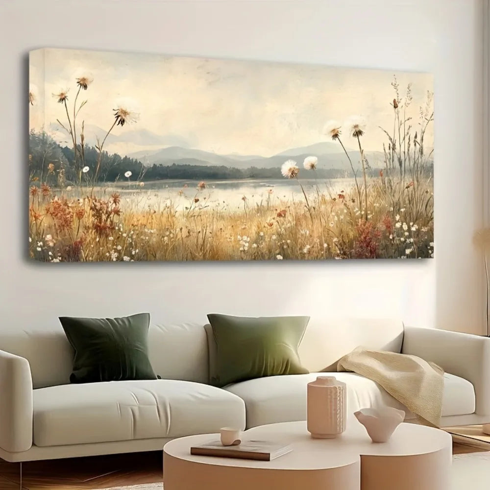 Autumn Meadow Watercolor Landscape Canvas Wall Art