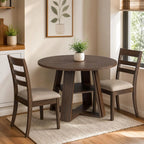 Modern Farmhouse 43'' Round Dining Table with Sturdy Wooden Pedestal, Extra Storage Shelf, Space-Saving for Kitchen & Dining Room, Seats 2-4，(Only table)