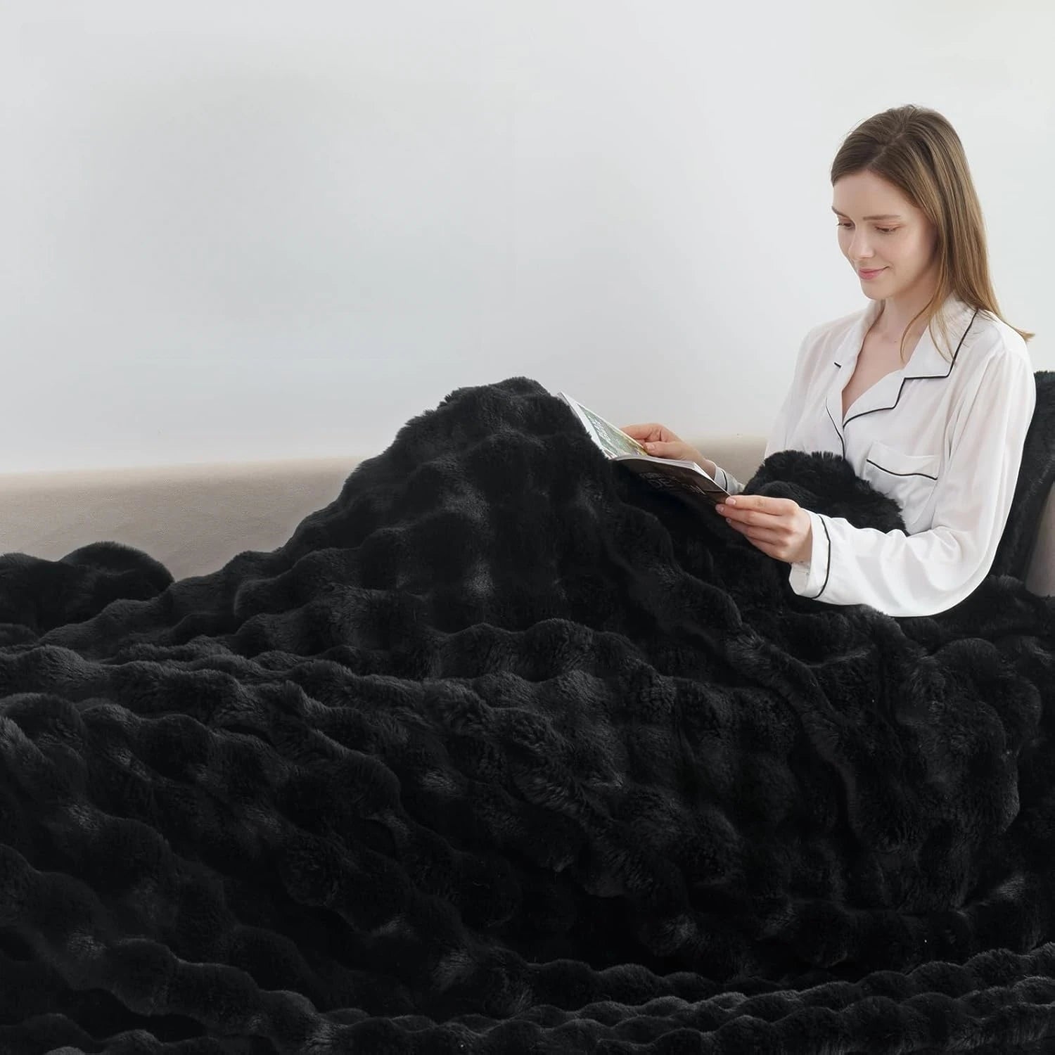 Haven Weighted Faux Rabbit Fleece Blanket