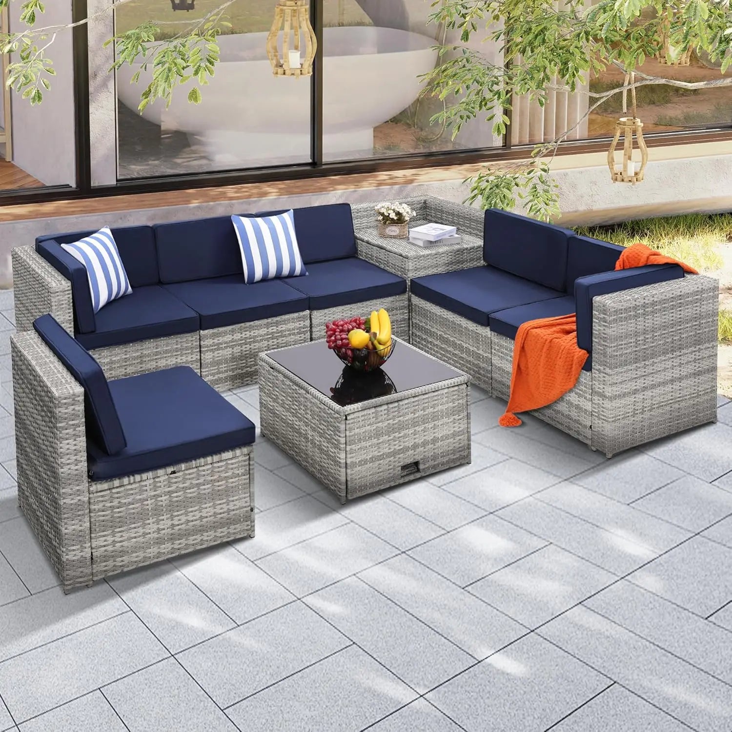 Aspen Ridge 8-Piece Outdoor Wicker Patio Sectional Set