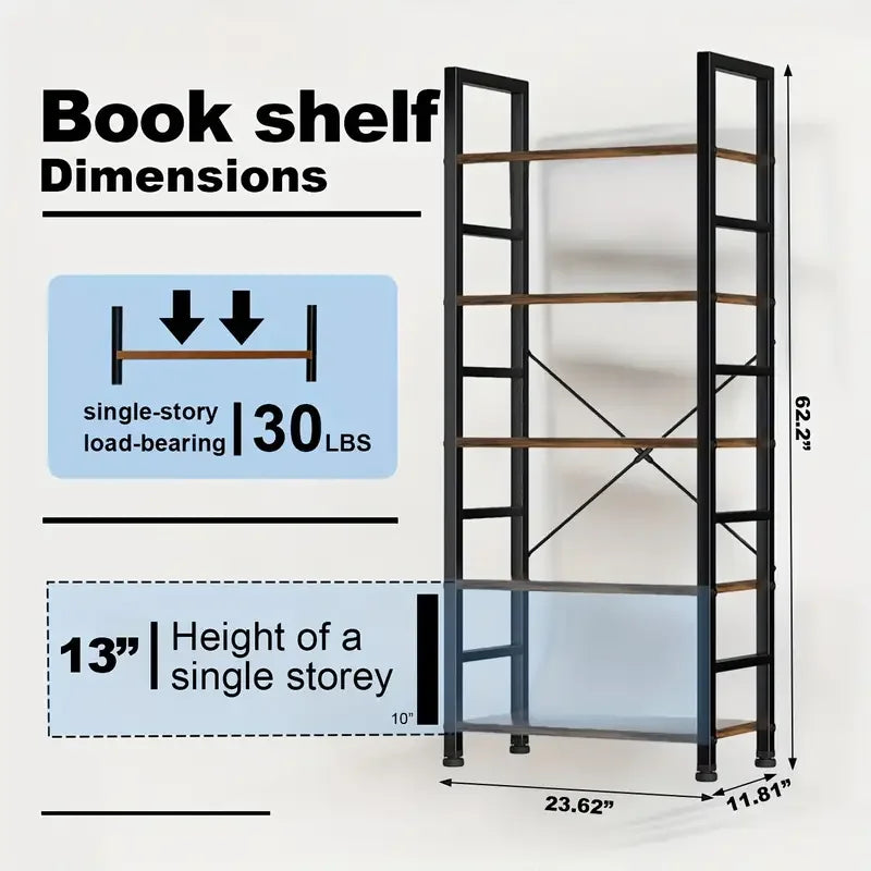 Heritage Loft 5-Tier Industrial Bookshelf & Storage Organizer