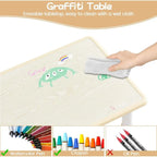 Kids Table And 6 Chairs Set Height Adjustable Toddler Table Ages 2-10 Graiti Desktop Non-Slip Legs for Children