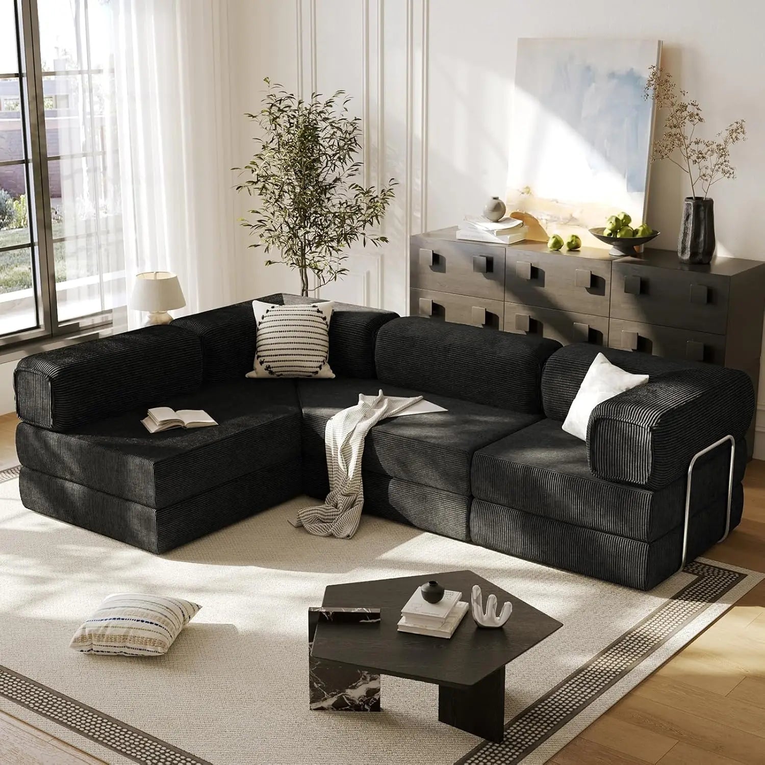 108" L Shaped Boneless Couch, Modular Sectional Sofa with Chaise, Cloud Sectional Couch with Deep Seat & Removable, Customized
