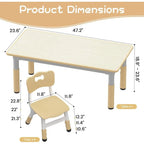Kids Table And 6 Chairs Set Height Adjustable Toddler Table Ages 2-10 Graiti Desktop Non-Slip Legs for Children