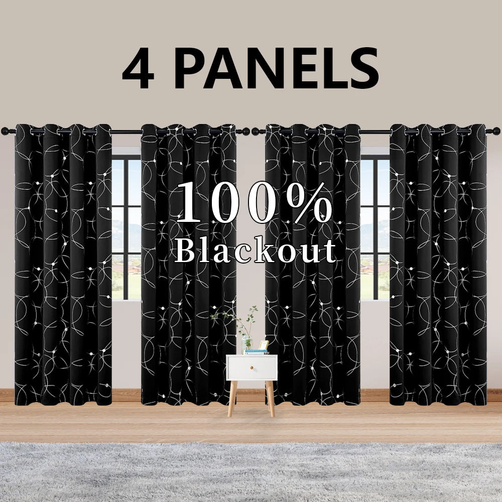 LunaShield Blackout Thermal Foil Grommet Curtain Panels – 4 Piece Set