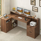 Heritage Farmhouse 62" L-Shaped Executive Desk with Storage & Power Station