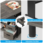 L-Shaped Executive Desk with File Cabinet & Storage