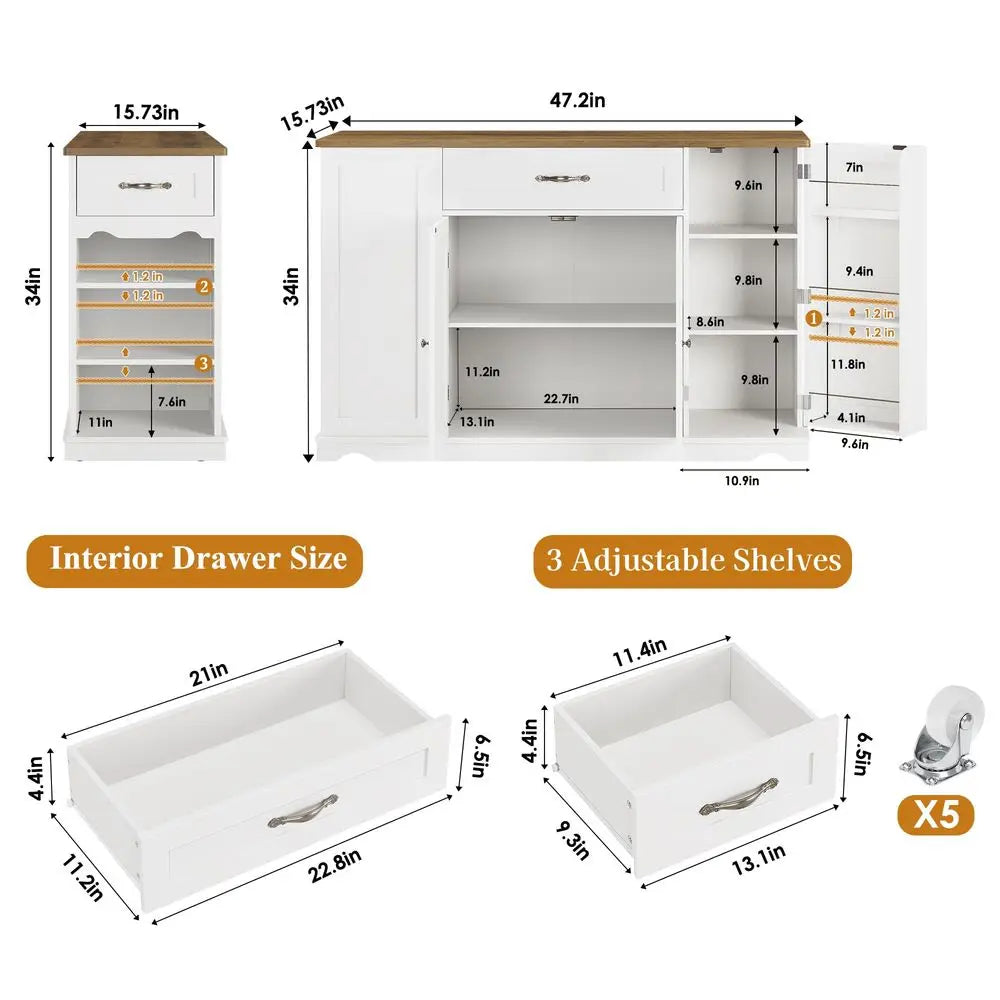 Haven Ridge Rolling Kitchen Island Cart
