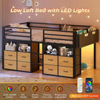 ADORNEVE Low Lot Bed Twin Size with 8 Storage Ders or Kids, Natural | Storage Bookcases, LED Lights, 14" H Saety Guardrail, Spac