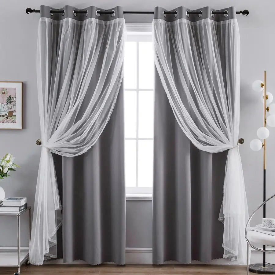 LunaShade Layered Blackout Sheer Curtain Panels – 2 Piece Set