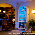 Arched Fluted Wine Bar Cabinet with Wine Rack & Stemware Storage - 71"