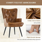 Brown PU Leather Mid-Century Wingback Accent Chair Set