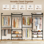 L4 Wall Mounted Industrial Pipe  Clothes Rack, Closet Organizer System with Rods Expandable, Clothing Rack, Corner Garment Rack