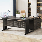 L-Shaped Executive Desk with File Cabinet & Storage