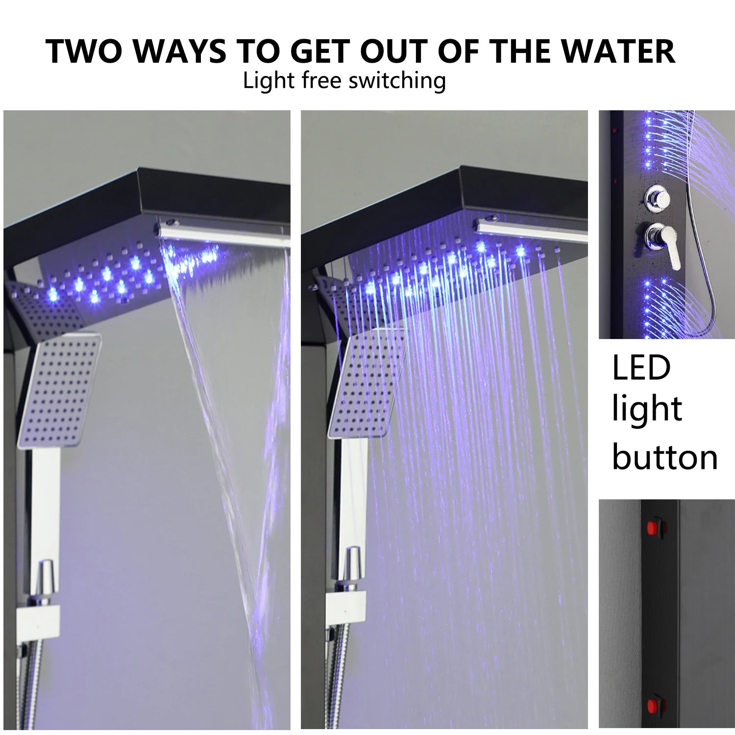 Shower Panel Tower with Rainfall, Waterfall & Massage Jets