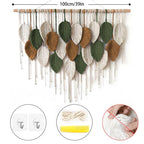 39"W×29.5"L Boho Handwoven Leaf Feather Wall Hanging Tapestry, Bohemian Wall Decor for Bedroom Nursery Dorm Living Space