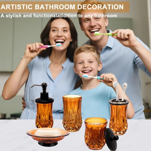 Amber Haven Glass Bathroom Accessory Set – 5 Piece