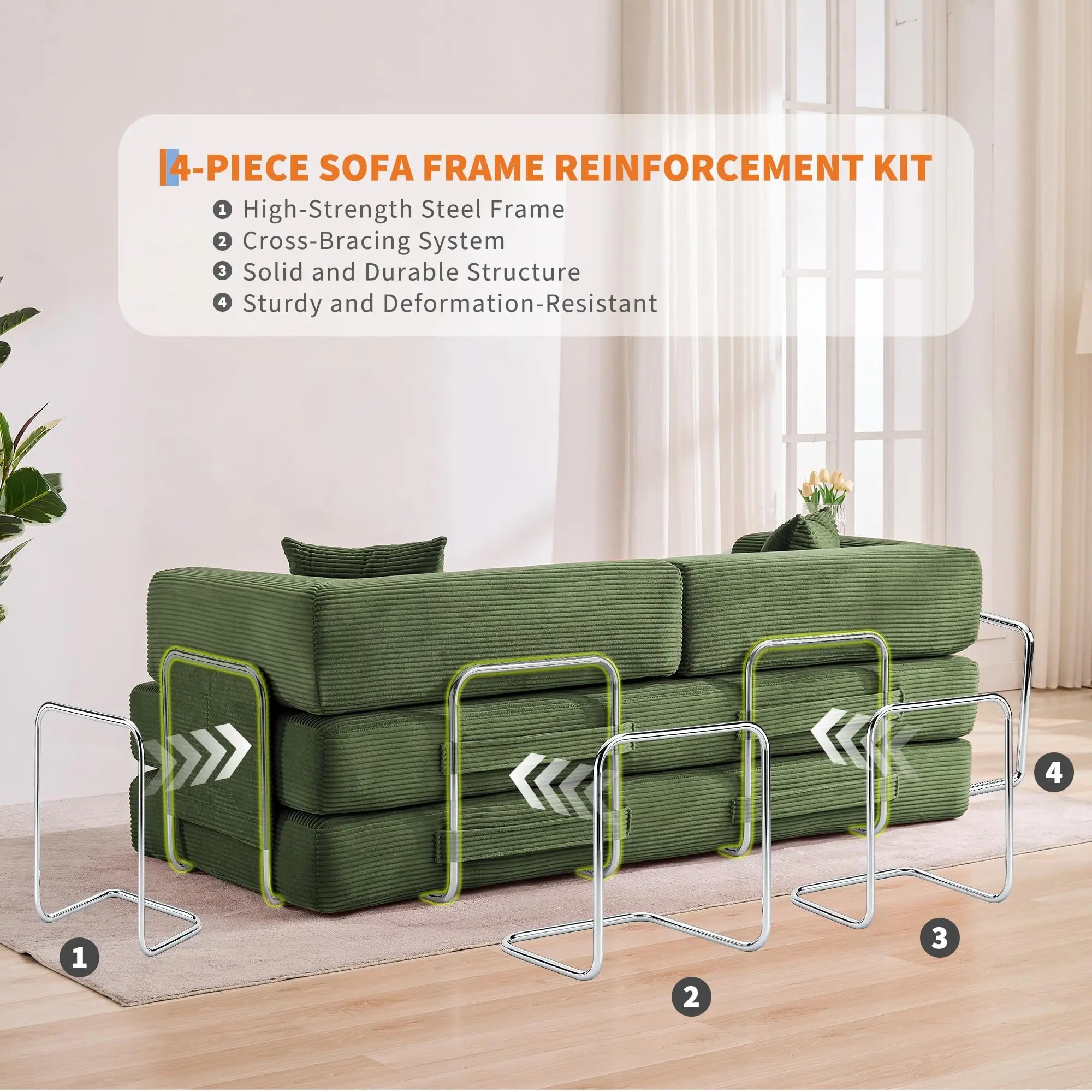 Sleeper Sofa Bed 78 8 Inch 5 In 1 Folding Mattress Couch Loveseat Fixed Shape Steel Frame Corduroy With Pillows No Assembly Floor Futon For Apartments Guest Rooms Dorms RVs