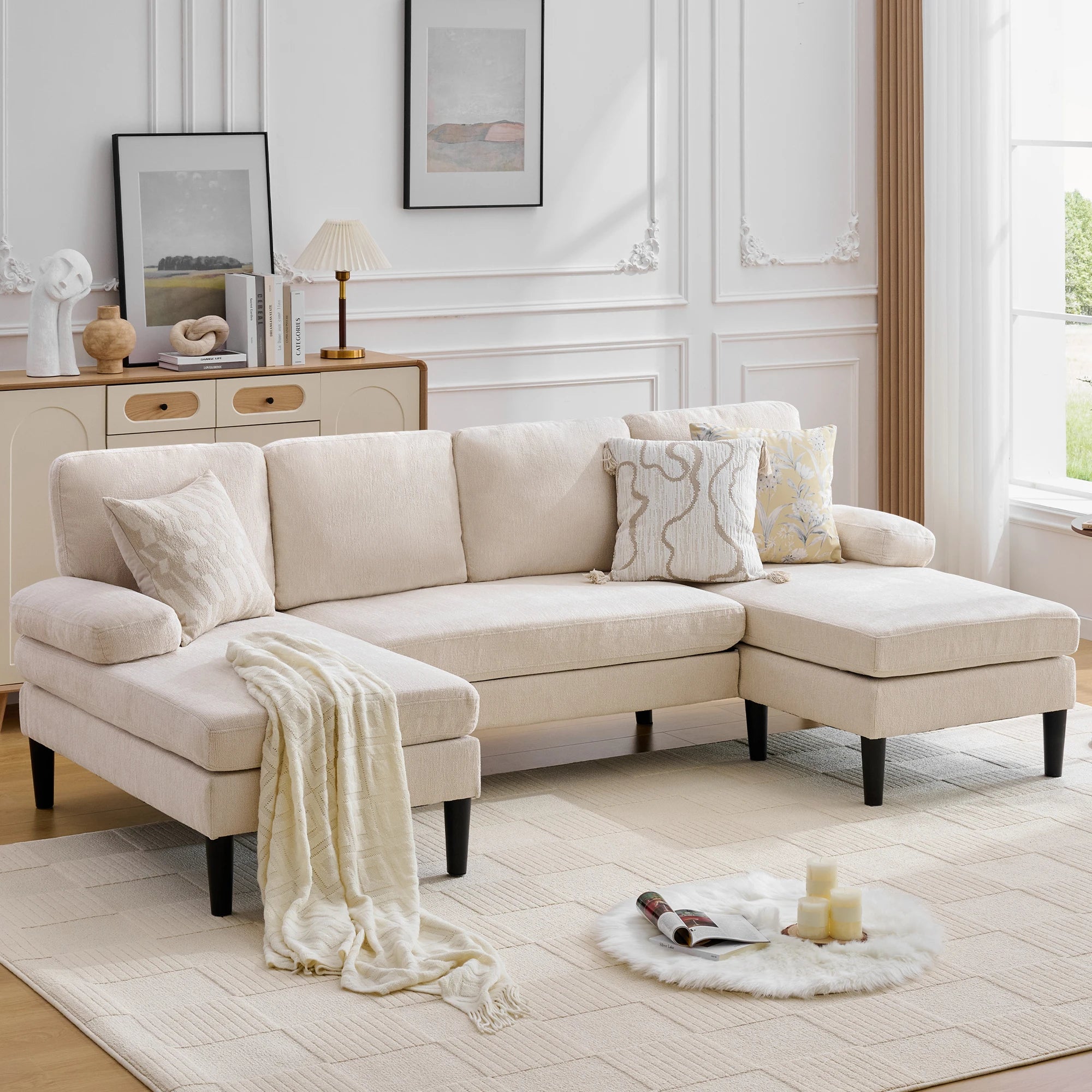Korser U-Shaped Sectional Sofa 4 Seater Lounge Sleeper with Removable Cushions Upholstered Couches for Living Room