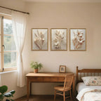 Wildflower Meadow Neutral Floral Canvas Wall Art Set – 3 Piece