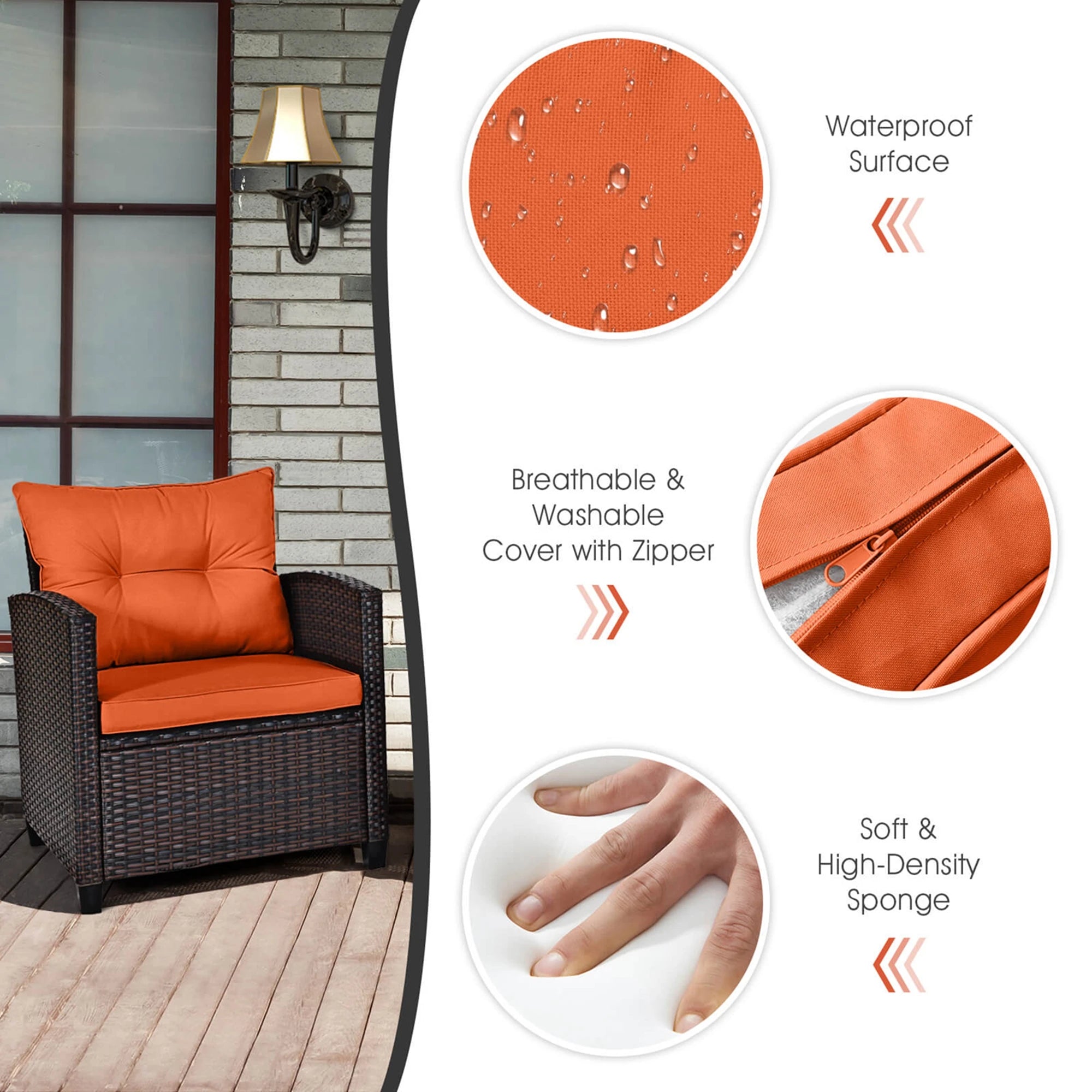 HavenHarbor 3-Piece Wicker Patio Conversation Set with Cushions & Glass Coffee Table