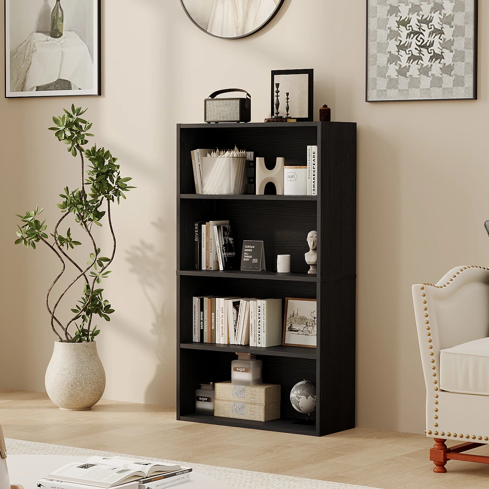 Heritage Essentials 4-Tier Wooden Bookcase & Open Storage Shelf