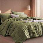 Green Striped Cut-Tufted Comforter Set