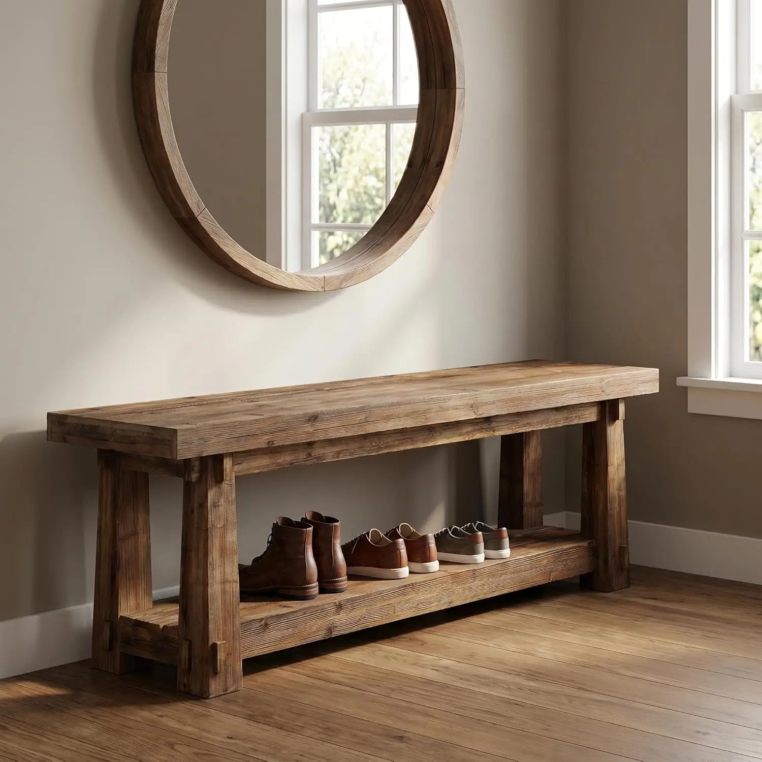 Haven Ridge Solid Wood Entryway Bench with Shoe Storage