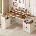 Heritage Farmhouse 62" L-Shaped Executive Desk with Storage & Power Station