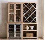 Modern Solid Oak Wine & Bar Cabinet with Glass Storage