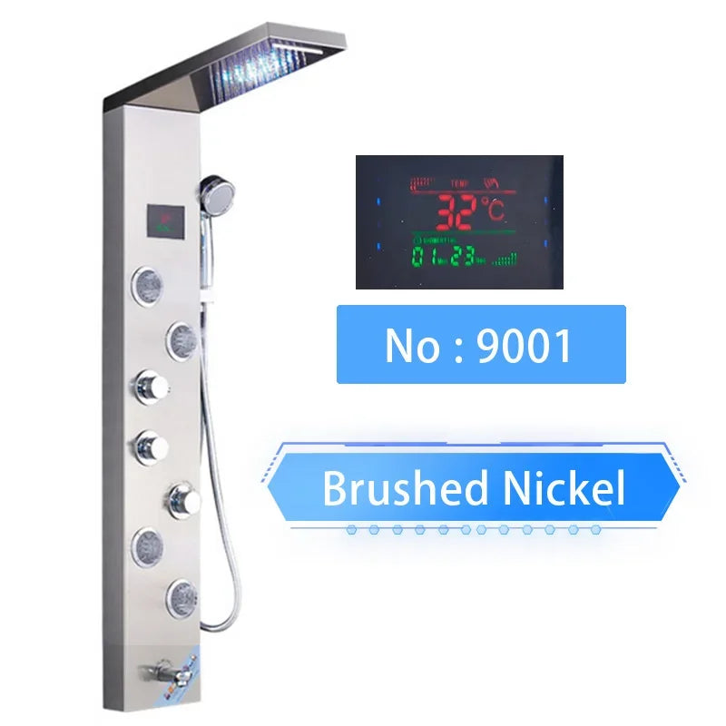 Cascade Luxe LED Shower Panel System with Digital Temperature Display & SPA Massage Jets