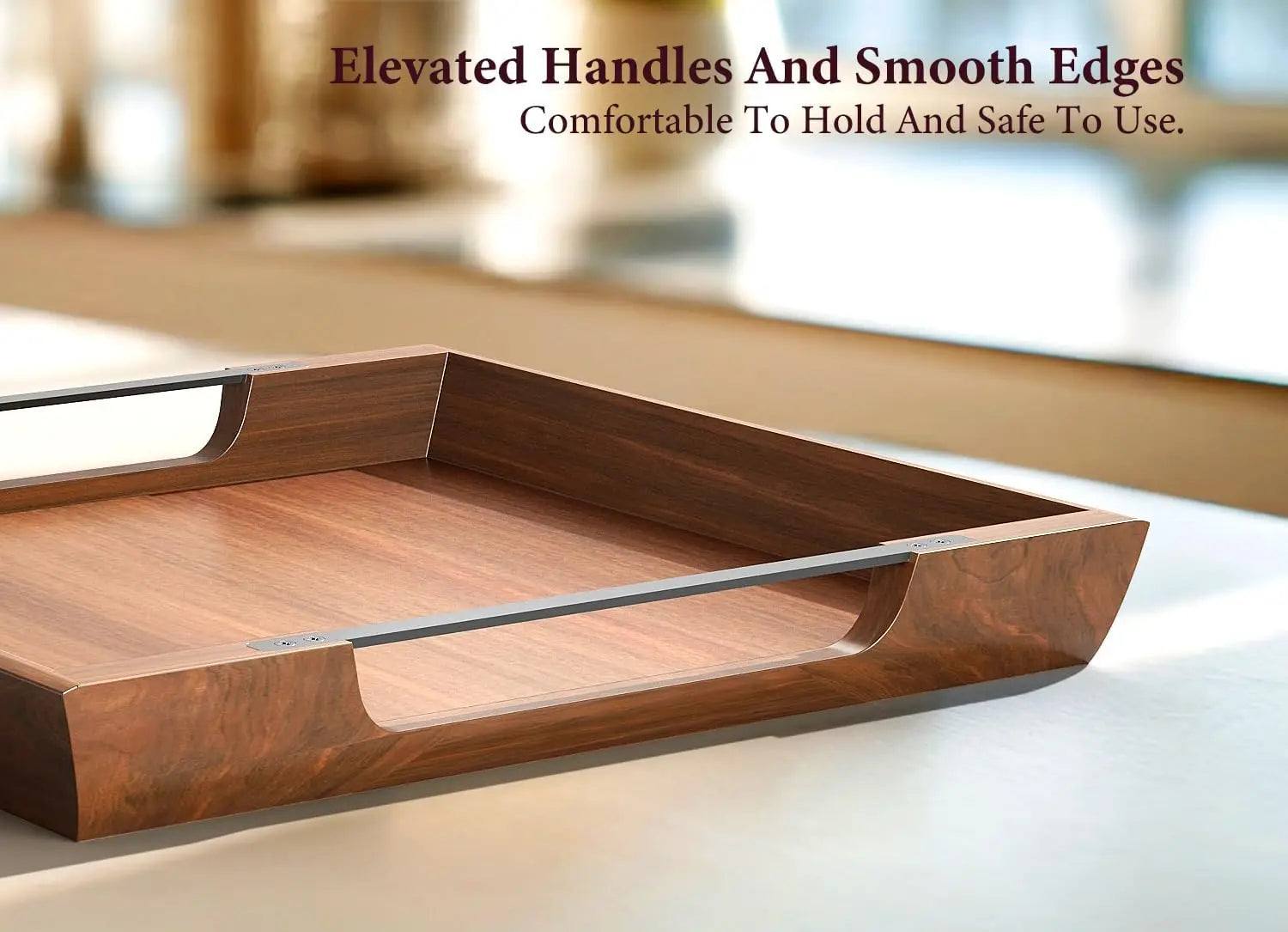Oak & Iron Acacia Wood Ottoman Serving Tray