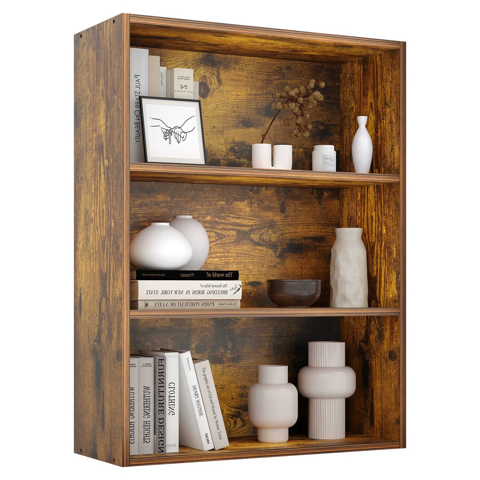 Heritage Essentials 4-Tier Wooden Bookcase & Open Storage Shelf