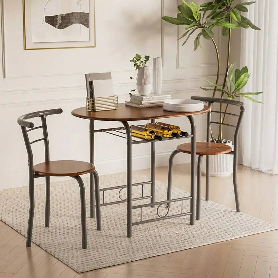 Round Dining Table & Chair Set with Wine Storage