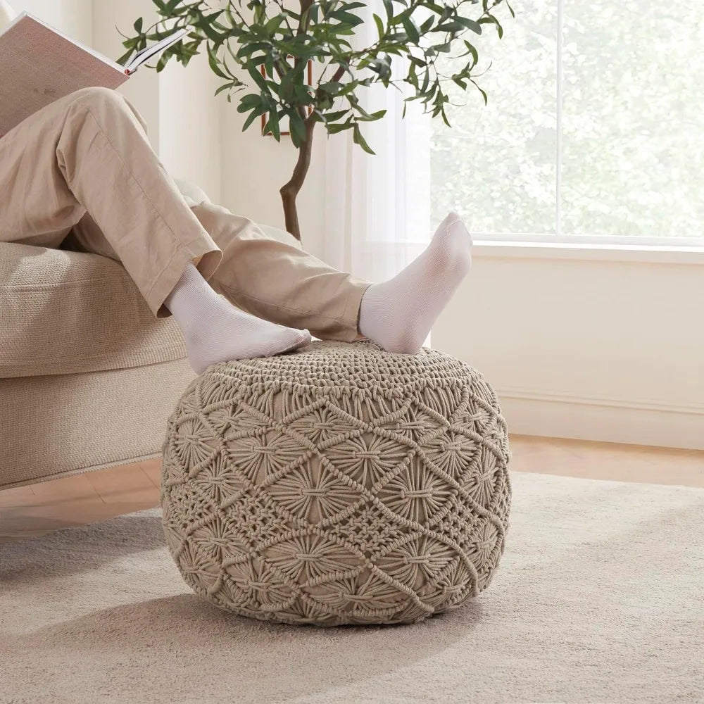 Willow Knit Boho Cotton Pouf Ottoman
